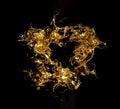 3D render, Black background with splashes of a liquid gold