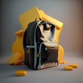 3d render of a black backpack with yellow folders and yellow stones