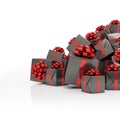 3d render - black christmas gift boxes with red ribbons Royalty Free Stock Photo