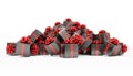 3d render - black christmas gift boxes with red ribbons Royalty Free Stock Photo