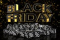 3d render - black cubes with percentage - black friday - golden