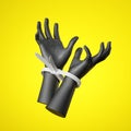 3d render, black human hands tied with plastic zip ties, isolated on yellow background. Royalty Free Stock Photo