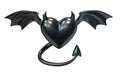3D render of Black Latex Heart shape with devil wings Royalty Free Stock Photo
