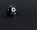3D render of Black Retro Rotary Phone on the black plane background.