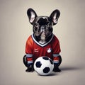 3D render of french bulldog wearing jersay with a soccer ball