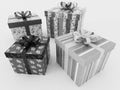 3D render of a black and white wrapped holiday presents with rib