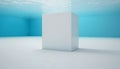 3d render of blank cube in empty room with space for text