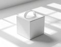 3D Render of Blank White Square Gift Box Mockup with Handle and Window Shadow Royalty Free Stock Photo