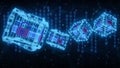 3D render Blockchain technology for security with digital code in abstract background