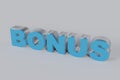 3D Render blue bonus word with metal silver border. Royalty Free Stock Photo