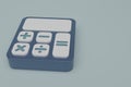 3d render blue calculator icon on blue background. Cartoon minimal calculator style. Math device. Financial analytics, copy space