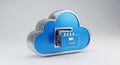 Blue Cloud Icon with Open File Cabinet Drawer and Documents cloud computing data storage Royalty Free Stock Photo