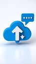3D render of a blue cloud icon with upload and download arrows and a speech bubble concept Royalty Free Stock Photo