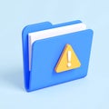3D Render of Blue File Folder Icon with Yellow Warning Triangle Royalty Free Stock Photo
