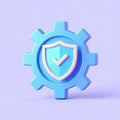 3D Render of Blue Gear with Pink Shield and Check Mark Royalty Free Stock Photo