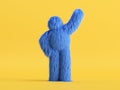 3d render, blue hairy yeti, cartoon character fluffy monster toy isolated on yellow background, standing pose. Colorful furry. Royalty Free Stock Photo