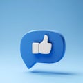 3d render of blue like icon in speech bubble, Social medias concepts with ai