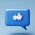 3d render of blue like icon in speech bubble, Social medias concepts with ai