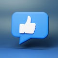 3d render of blue like icon in speech bubble, Social medias concepts with ai