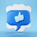 3d render of blue like icon in speech bubble, Social medias concepts with ai
