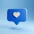 3d render of blue like icon in speech bubble, Social medias concepts with ai