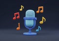 A 3d render of a blue microphone surrounded by colorful musical notes Royalty Free Stock Photo