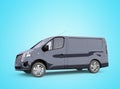 3d render blue minibus illustration on blue background with shadow