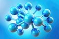 3D render of blue molecular structure floating on soft blue gradient background Royalty Free Stock Photo