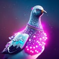 3d render of a blue pigeon with neon lights in the background Generative AI