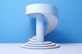 3d render of blue podium for product display. Minimal scene, Spiral stair with pedestal, winner podium on blue background, 3d