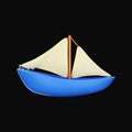 3D Render Of Blue Sail Boat Against Black