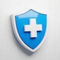 Blue Shield with White Plus Sign on White Background protection health Royalty Free Stock Photo