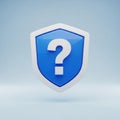3D Shield Icon with a Large Question Mark on a Light Blue Background symbol security Royalty Free Stock Photo