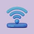 3d render of a blue wireless internet router with signal icon Royalty Free Stock Photo