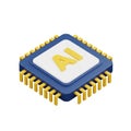 3D Render of a Blue and Yellow AI Microchip with AI Text artificial intelligence processor Royalty Free Stock Photo