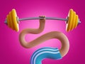 3d render boneless cartoon hands hold heavy barbell, isolated on pink background. Weight power lifting. Bodybuilding exercise.