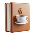 3D render book with coffee icon isolated on white background Royalty Free Stock Photo