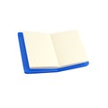 3D render book icon on white background. 3D render open book icon blue color illustration, 3d open book icon