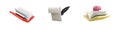 3d render book, paper roll, brain on folder icon set on white background. 3d rendering book, paper roll, brain on folder
