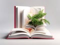 an open book is top of another book, white color, 3d render books, isolated on white background.