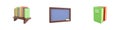 3d render books on shelf, board, books icon set on white background. 3d rendering books on shelf, board, books icon set