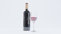 bottle of wine with glass cup isolated over white background Royalty Free Stock Photo