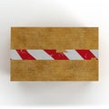 3D render of a box with a red white tape on a white background Royalty Free Stock Photo