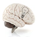 Brain with bulb icon 3D render isolated on white background Royalty Free Stock Photo