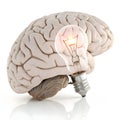 Brain with bulb icon 3D render isolated on white background Royalty Free Stock Photo