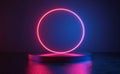 3D render, bright colors, round screen, ring screen, glowing dots, neon lights, virtual reality, volume equalizer Royalty Free Stock Photo