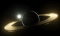 3d render. Bright luminous planet with rings on the outer space. Royalty Free Stock Photo