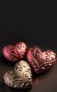 3D Render, Bronze And Copper Ethnic Hearts