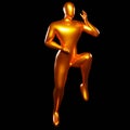 3d Render Bronze Stickman - Karate Pose, doing a Standing Position with One Leg Raised