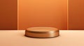 3d render of the brown podium for product presentation. Abstract orange background. AI Generated Royalty Free Stock Photo